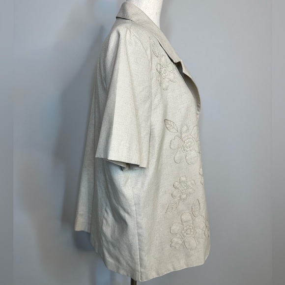 Sz 16 Alfred Dunner tan button front short sleeve top blazer shoulder pads - Picture 3 of 6